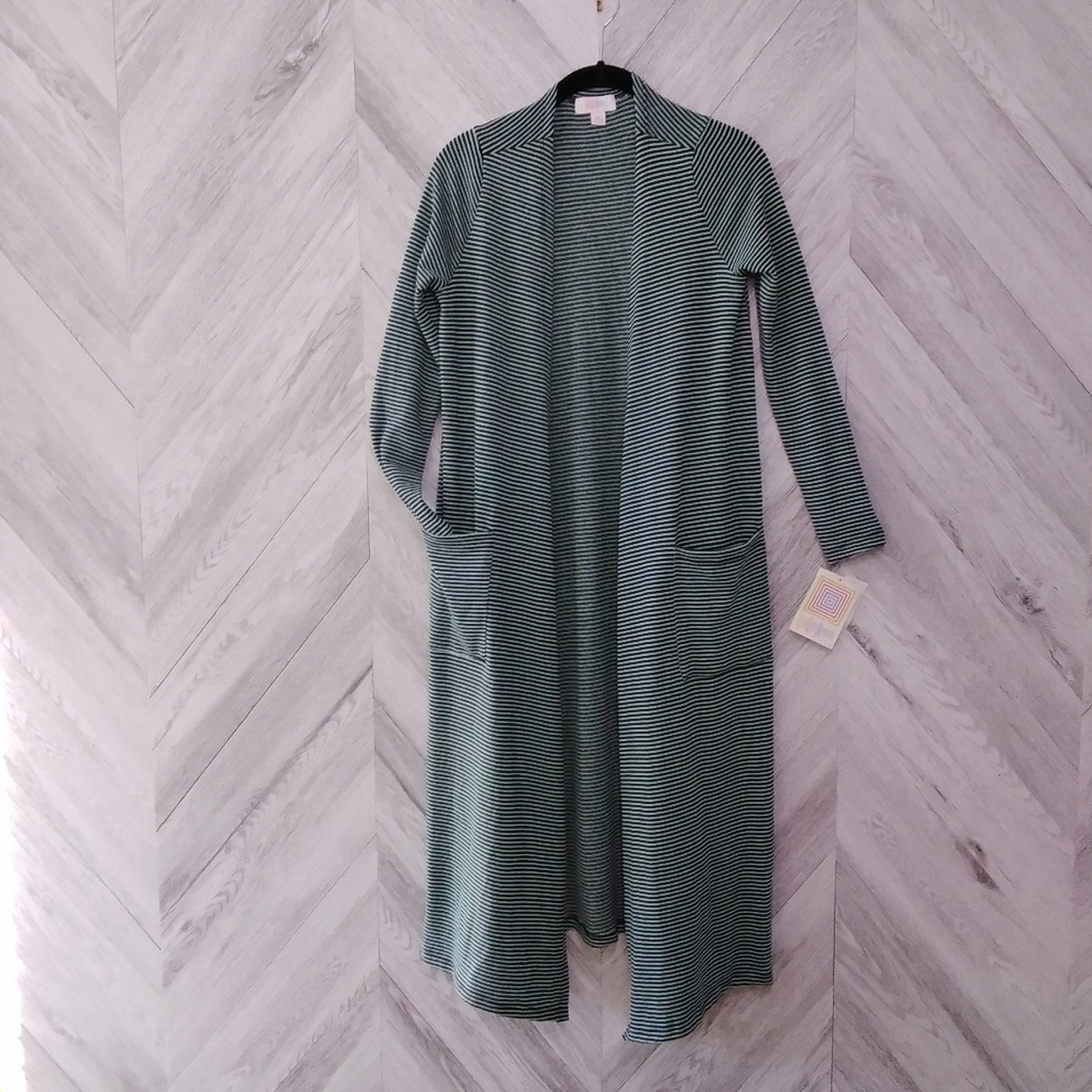 LulaRoe Cardigan Sweater Sarah-XS Mint Green/Black Striped